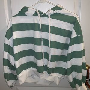 Green and white striped cropped hoodie